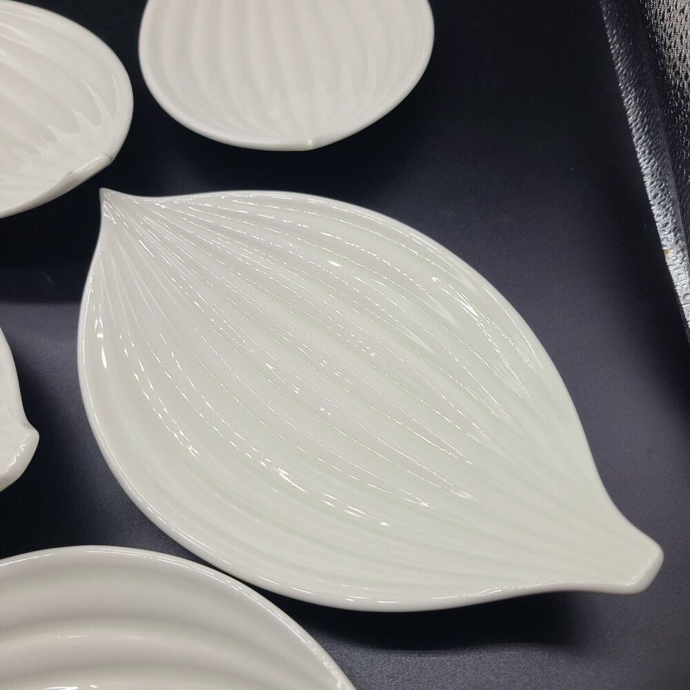 Set (5) Vintage MCM USA Serving Plates Dishes Ceramic Onion Ribbed Bowls - Picture 2 of 11